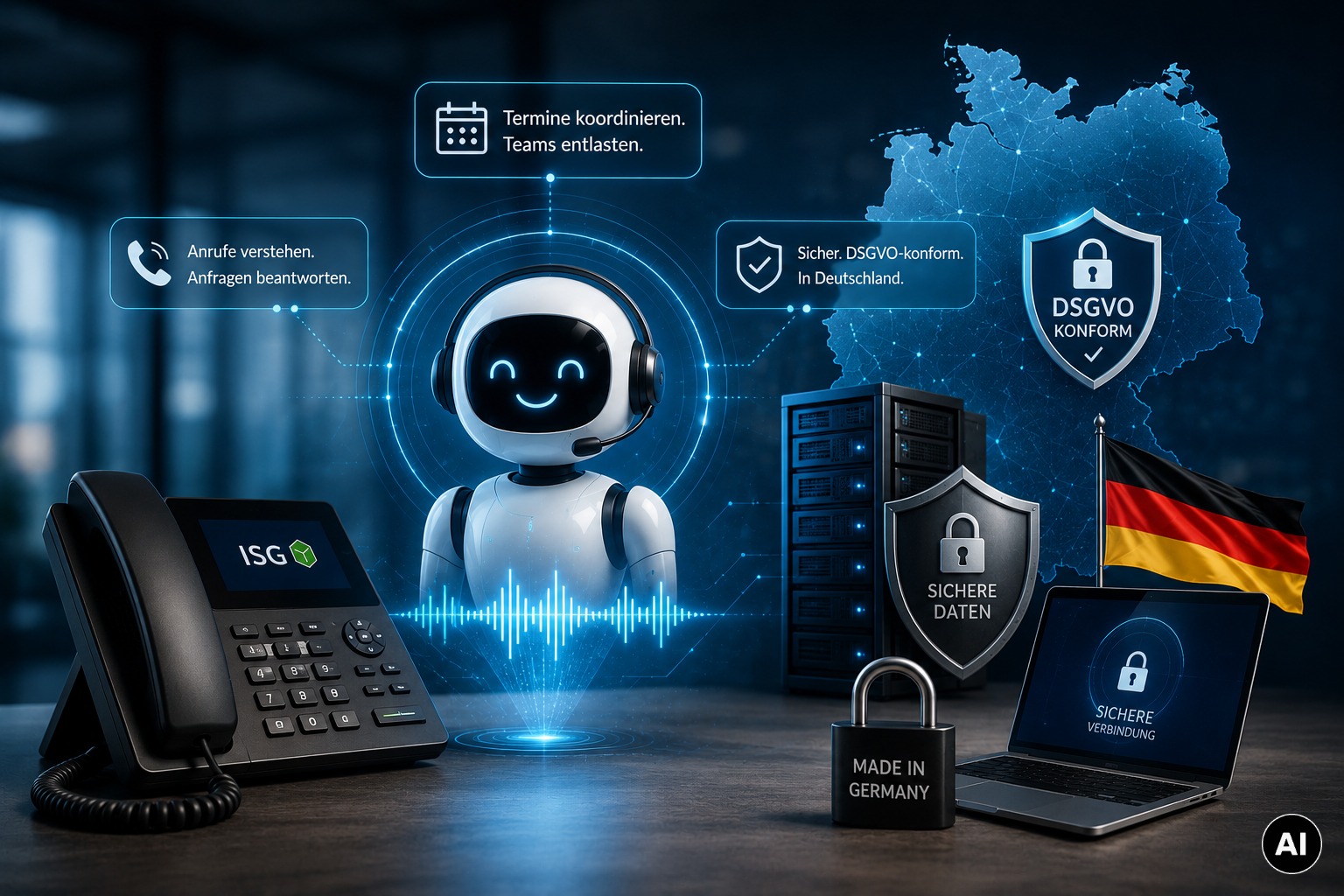 Bild_Bot-Endgeräte KI-Telefonassistent nimmt Anrufe an – DSGVO-konform und sicher betrieben